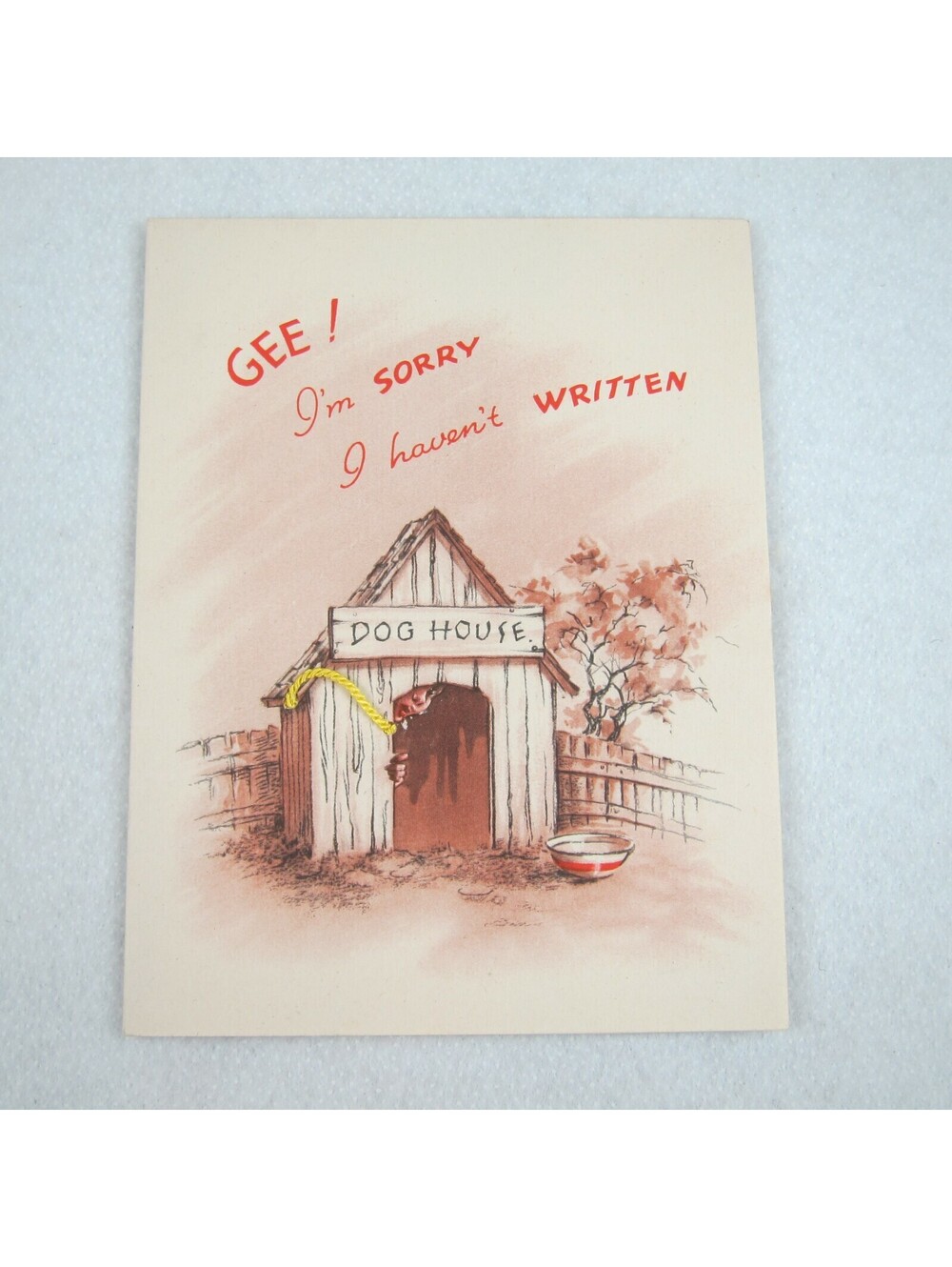 Vintage 1940s Greeting Card Funny Dog House Sorry I Haven't Written Golden Bell